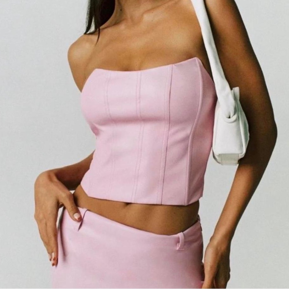Tiger Mist Pink Faux Leather Bustier Top NWOT